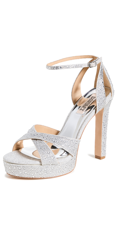 Badgley Mischka Fizzy Ankle Strap Platform Sandal In Silver Textile