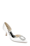 Badgley Mischka Fabia Embellished Pointed Toe Pump In White Satin