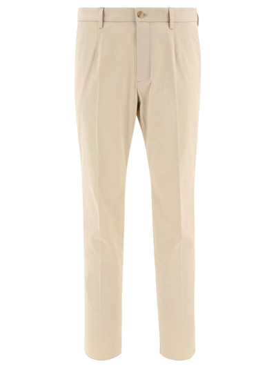 Dolce & Gabbana Tailored Trousers With Plaque In Beige