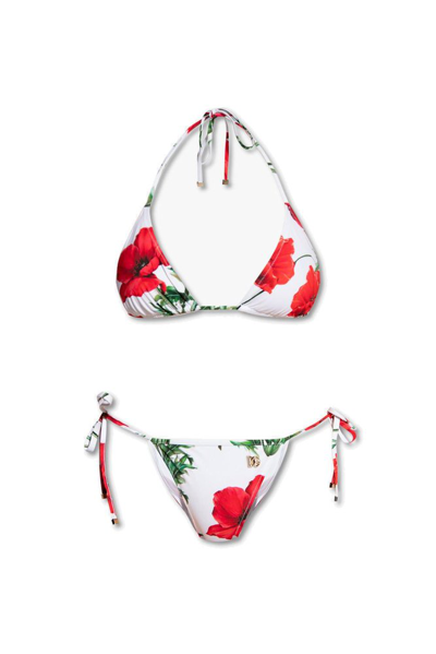 Dolce & Gabbana Poppy-print Triangle Bikini In White