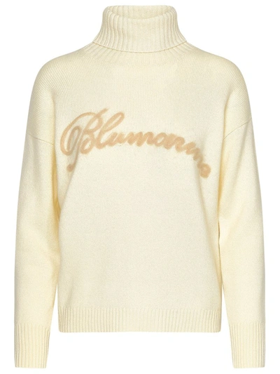 Blumarine Logo Embroidered Turtleneck Jumper In White