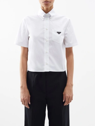 Prada Logo-plaque Cotton Shirt In White