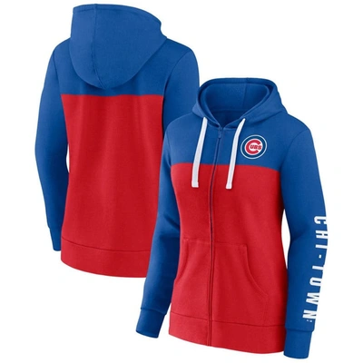 Fanatics Women's  Royal, Red Chicago Cubs Take The Field Colourblocked Hoodie Full-zip Jacket In Royal,red