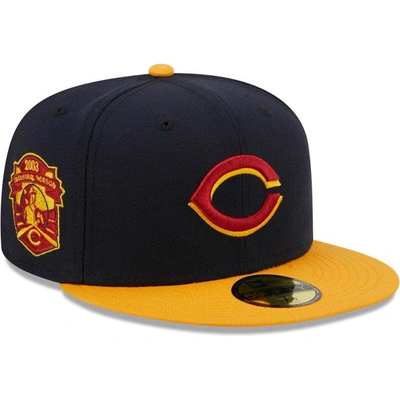 New Era Men's  Navy, Gold Cincinnati Reds Primary Logo 59fifty Fitted Hat In Navy,gold