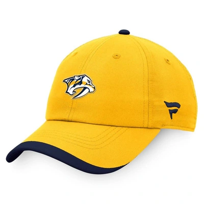 Fanatics Branded Gold Nashville Predators Authentic Pro Rink Pinnacle Adjustable Hat In Navy