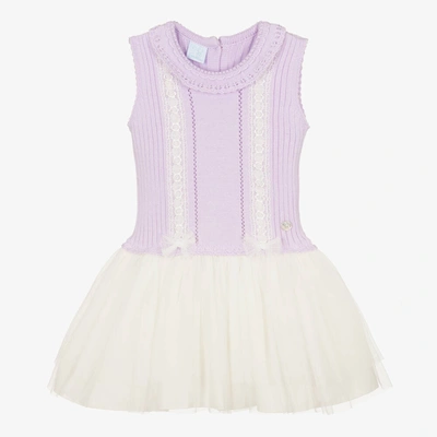 Artesania Granlei Babies' Girls Purple Cotton Knit Tulle Dress