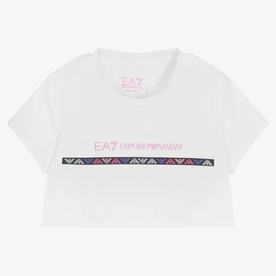 Ea7 Babies'  Emporio Armani Girls White Crop Logo T-shirt