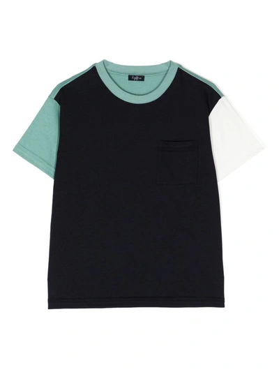 Il Gufo Kids' Boys Blue Cotton Colourblock T-shirt In Multicolor