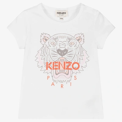 Kenzo Babies' Girls White Organic Cotton Tiger T-shirt