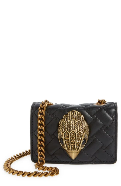 Kurt Geiger Micro Kensington Quilted Leather Crossbody Bag In Black/gold