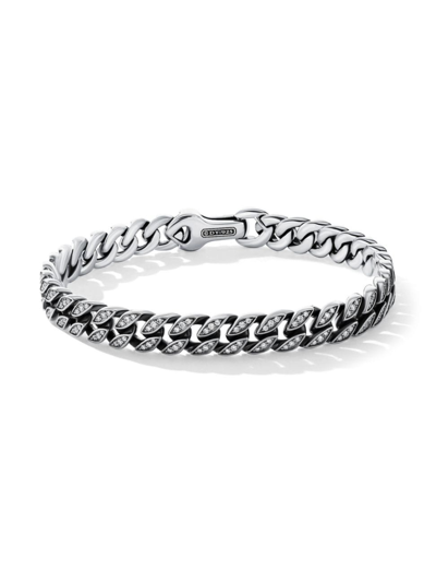 David Yurman Men's 8mm Curb Chain Bracelet With Diamonds And Silver In White