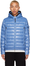 Moncler Galion Hooded Short Down Jacket In Blue
