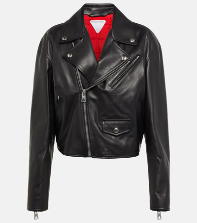 Bottega Veneta Leather Fitted Biker Jacket In Black