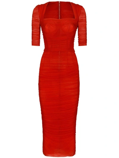 Dolce & Gabbana Pleated Pencil Dress In Red