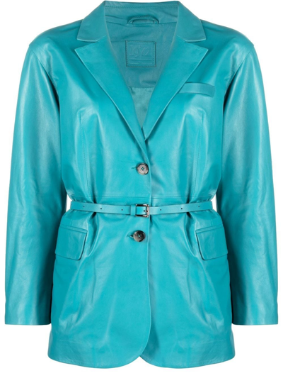 Desa 1972 Belted Leather Blazer In Turquoise