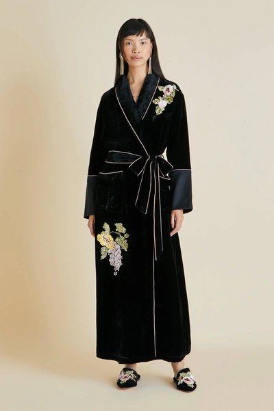 Olivia Von Halle Velvet Embellished Capability Robe In Black