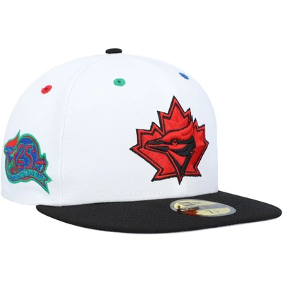 New Era Men's  White, Black Toronto Blue Jays 25th Anniversary Primary Eye 59fifty Fitted Hat In White,black