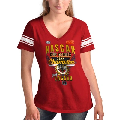 G-iii 4her By Carl Banks Red Joey Logano 2022 Nascar Cup Series Champion V-neck T-shirt