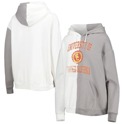 Gameday Couture Grey/white Usc Trojans Split Pullover Hoodie