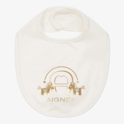 Aigner Ivory & Gold Pima Cotton Logo Bib