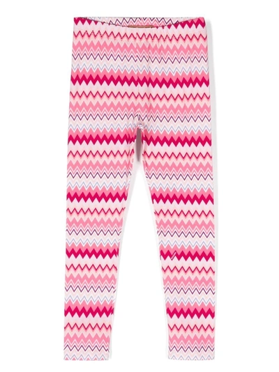 Missoni Kids' Girls Pink Zigzag Cotton Leggings In Fucsia