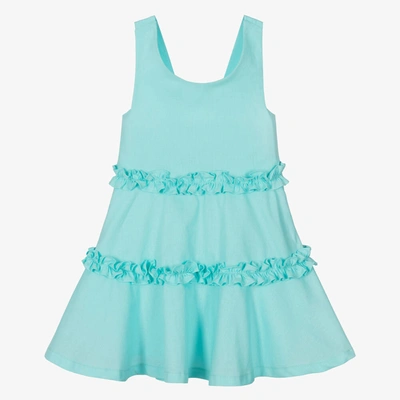 Lapin House Babies' Girls Aqua Blue Cotton Ruffle Dress
