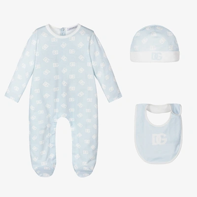 Dolce & Gabbana Boys Blue Logo Babysuit Set