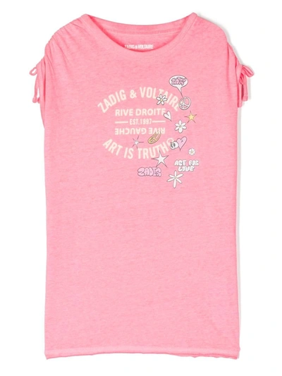 Zadig & Voltaire Kids' Girls Neon Pink Cotton Logo Dress