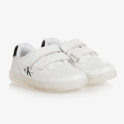 Calvin Klein Jeans Est.1978 Kids' White Faux Leather Logo Sneakers