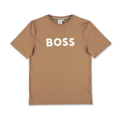 Hugo Boss Teen Boys Beige Cotton Logo T-shirt