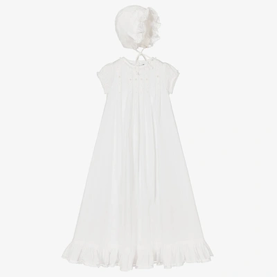 Sarah Louise Babies' Girls Ivory Hand-embroidered Cotton Ceremony Gown