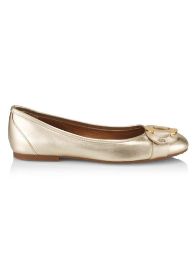 See By Chloé Chany Leather Ballerina Flats In Light Gold