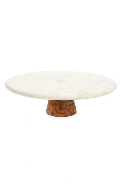 Nordstrom Marble & Acacia Wood Cake Stand In White