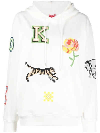 Kenzo Graphic Print Drawstring Hoodie In White