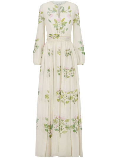 Giambattista Valli Floral-print Belted Maxi Dress In White