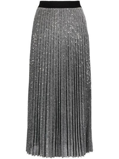 Karl Lagerfeld Logo-waistband Pleated Midi Skirt In Silver