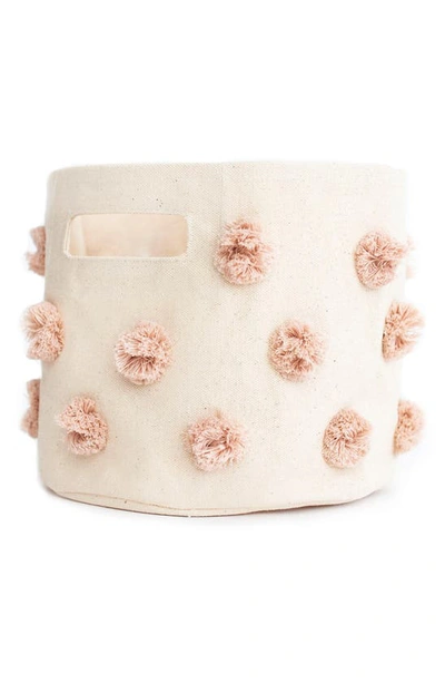 Pehr Mini Pompom Canvas Bin In Peony Pink