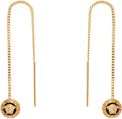 Versace Medusa Enamel Coin Drop Earrings In Gold,black