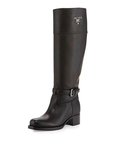 Emblematic Ride: Prada Cervo Logo Riding Boot
