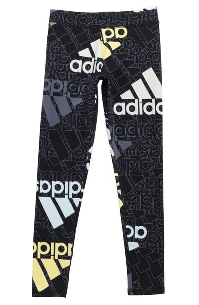 Adidas Originals Kids' Brand Logo Print Leggings In Black Multi