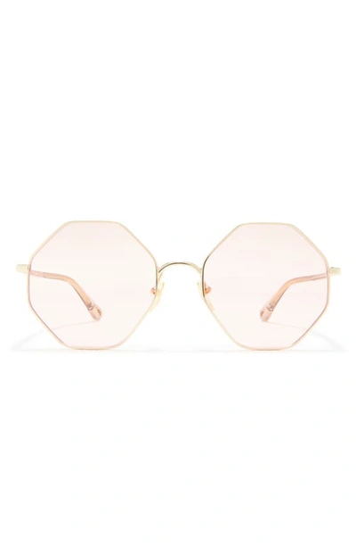Chloé 57mm Round Sunglasses In Gold Havana Green