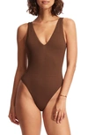 Seafolly Sea Dive Deep V-neck One-piece Swimsuit In Tiramisu