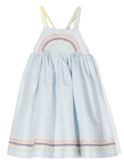 Stella Mccartney Kids' Floral-embroidery Flared Dress In Blue