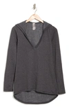 Go Couture Hooded Tunic Sweater In Charcoal Print 1