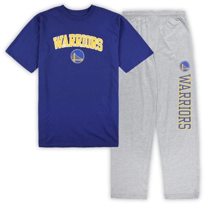Concepts Sport Royal/heather Gray Golden State Warriors Big & Tall T-shirt And Pajama Pants Sleep Se In Royal,heather Gray