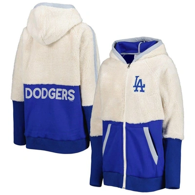 G-iii 4her By Carl Banks Women's  Oatmeal, Royal Los Angeles Dodgers Shuffle It Raglan Full-zip Hoodi In Oatmeal,royal