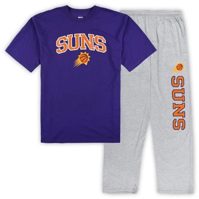 Concepts Sport Purple/heather Gray Phoenix Suns Big & Tall T-shirt And Pajama Pants Sleep Set