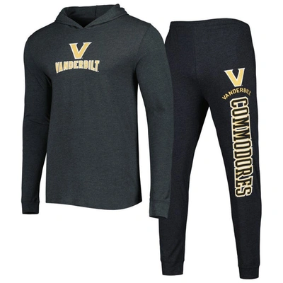 Concepts Sport Men's  Black, Charcoal Vanderbilt Commodores Meter Pullover Hoodie And Joggers Sleep S In Black,charcoal