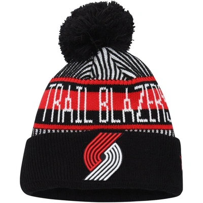 New Era Kids' Youth   Black Portland Trail Blazers Stripe Cuffed Knit Hat With Pom