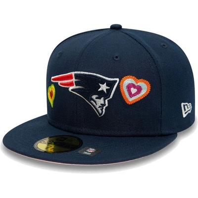 New Era Navy New England Patriots Chain Stitch Heart 59fifty Fitted Hat
